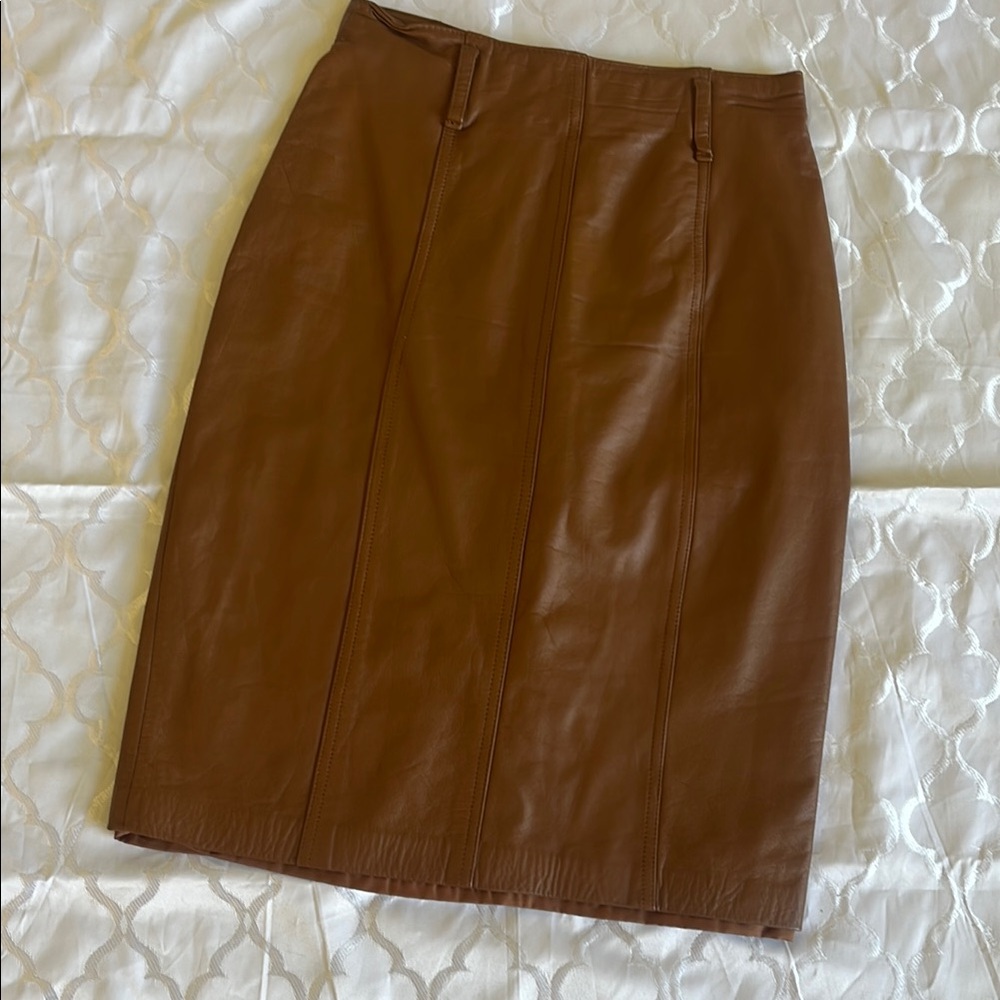 Vintage 100% Leather Brown Pencil Skirt